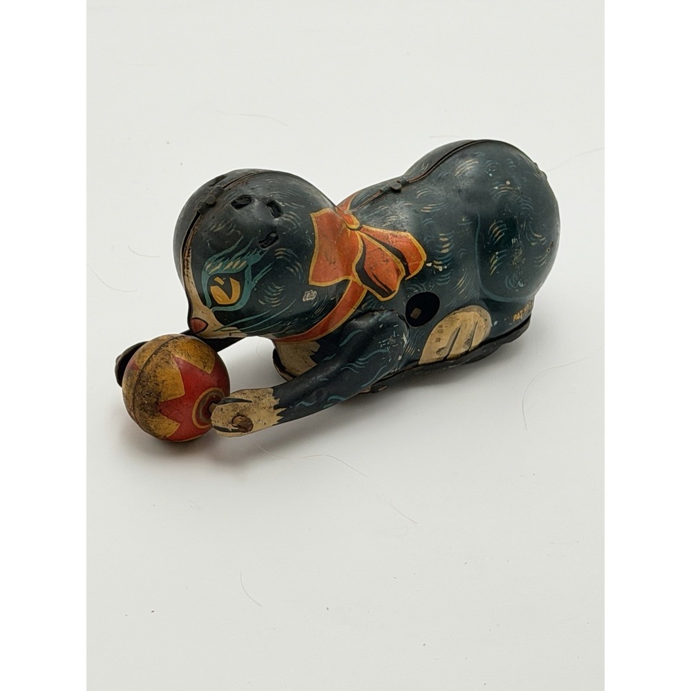Tin Litho Cat Wind Up Toy Japan Ball As Is Parts Repair Vintage Antique Metal